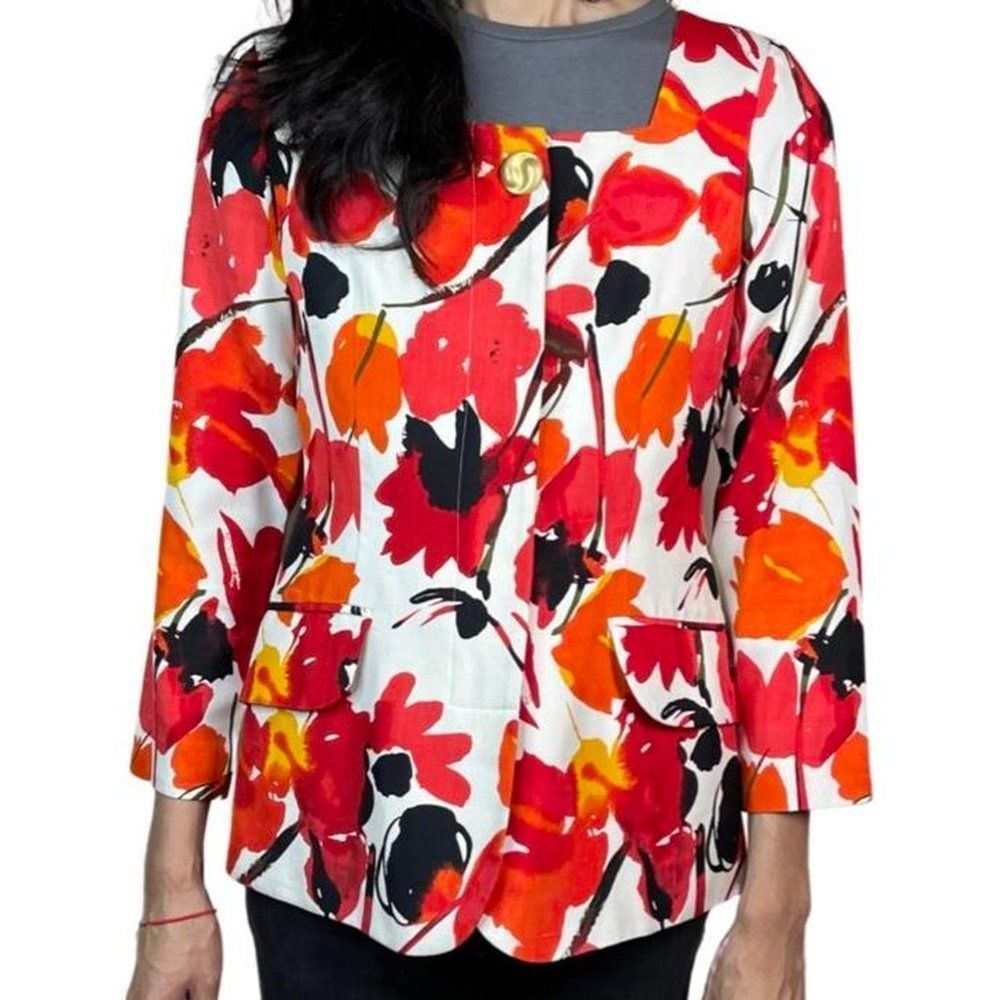 Silk Floral Blazer Vintage Gillian Square Neckline Business Professional Jacket